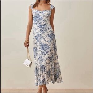 COPY - Reformation White Blue Floral Midi Ruffled Sundress